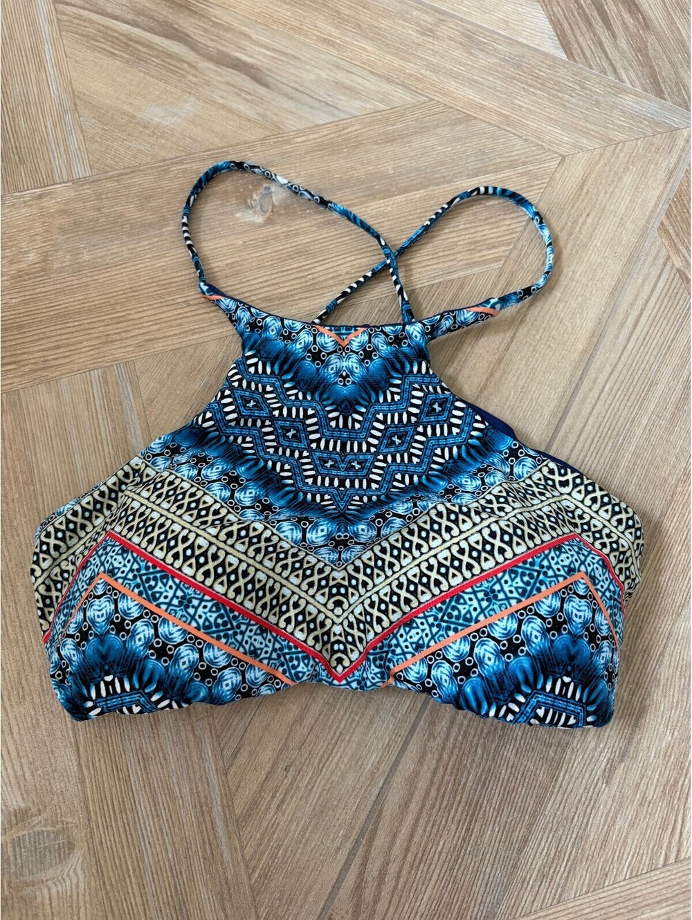 Lucky Brand Nomad High Neck Bikini Top Reversible Size Small Tribal Tassel
